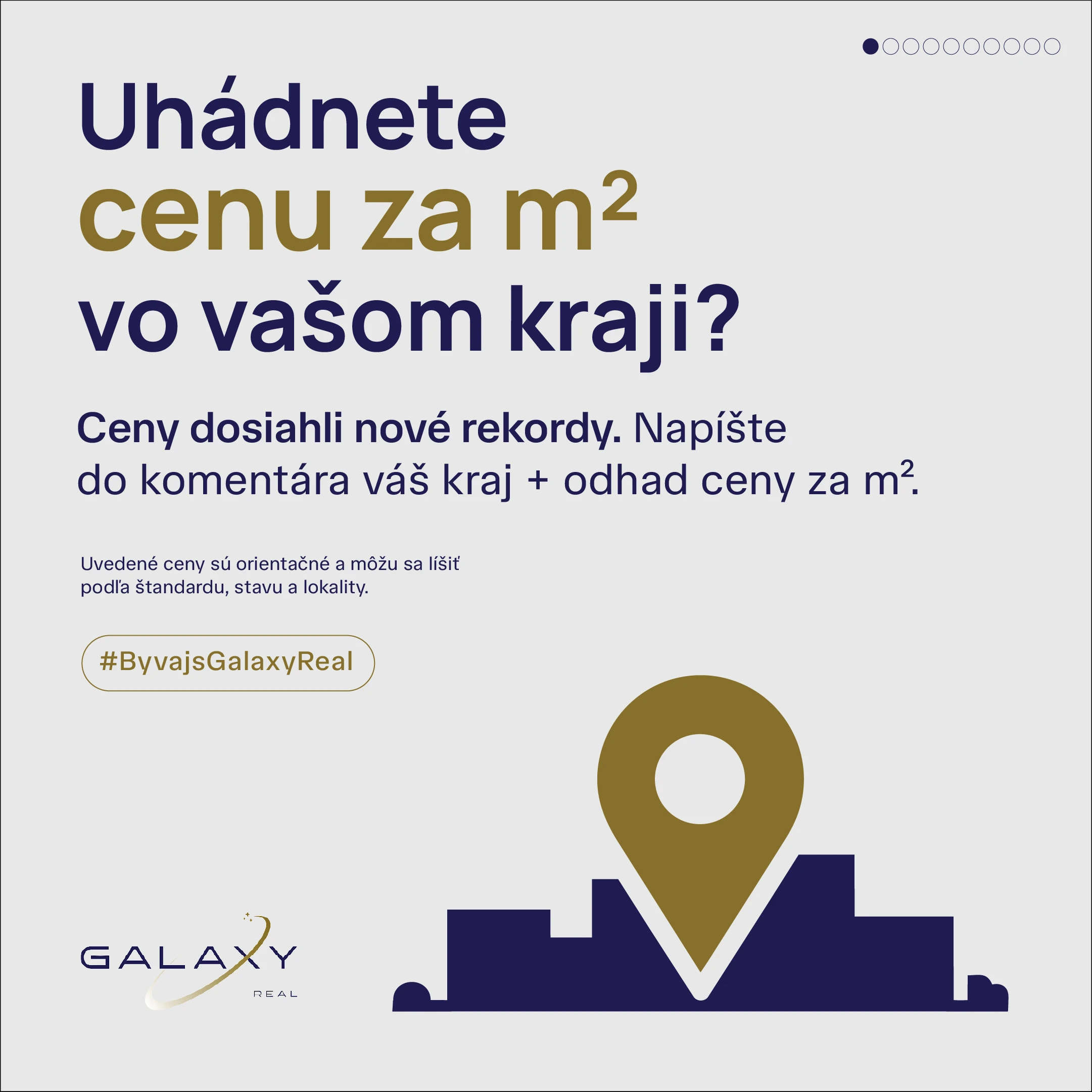 artivo. grafika pre Galaxy Real — úvodný slide Uhádnete cenu za m² vo vašom kraji?