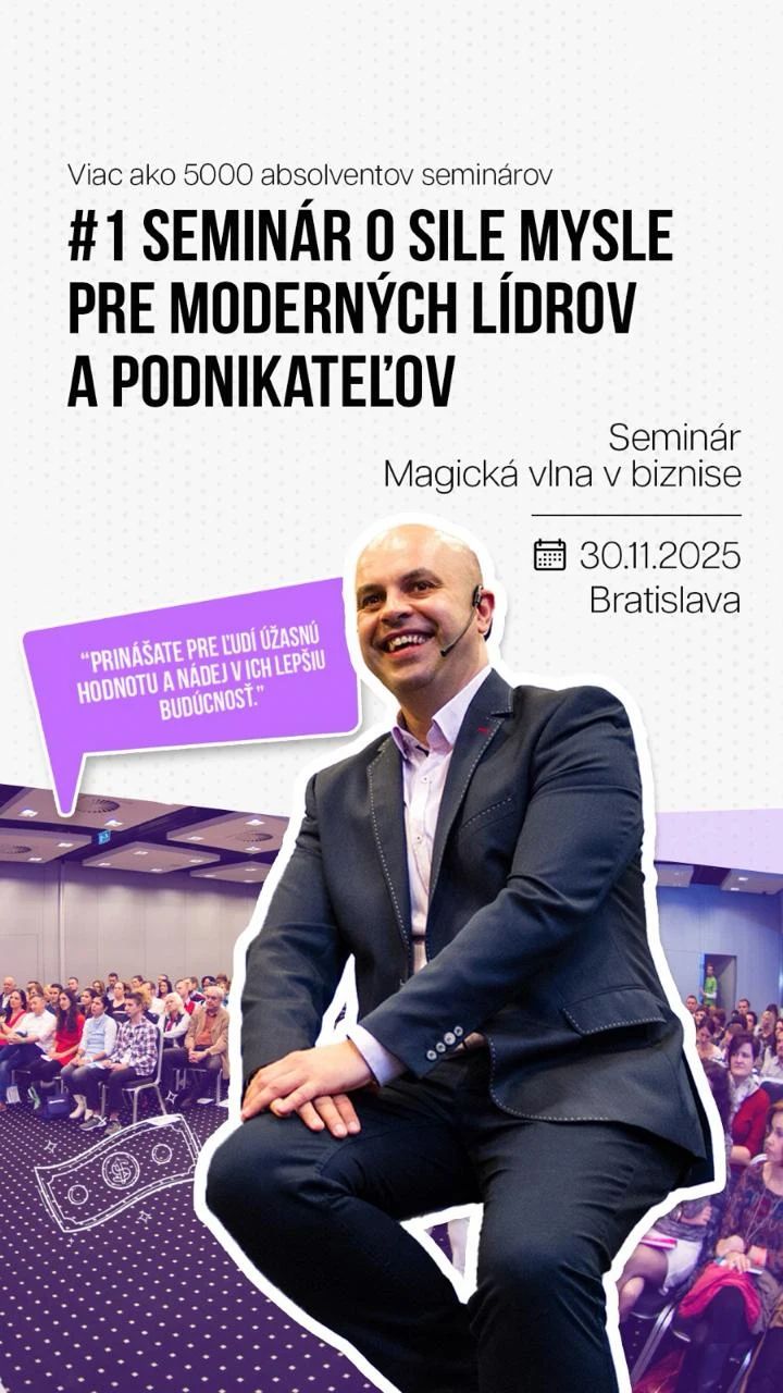 artivo. grafika pre NLP akadémiu — banner #1 Seminár o sile mysle pre moderných lídrov a podnikateľov, Magická vlna v biznise, 30. 11. 2025 Bratislava